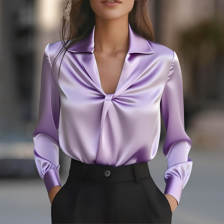 Marilyn Elegant Silky Satin Pleated Twist Women's Blouse