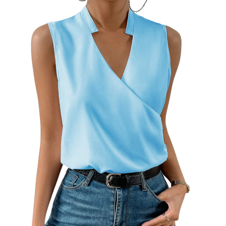 Noelle V-Neck Elegant Crossover Sleeveless Blouse