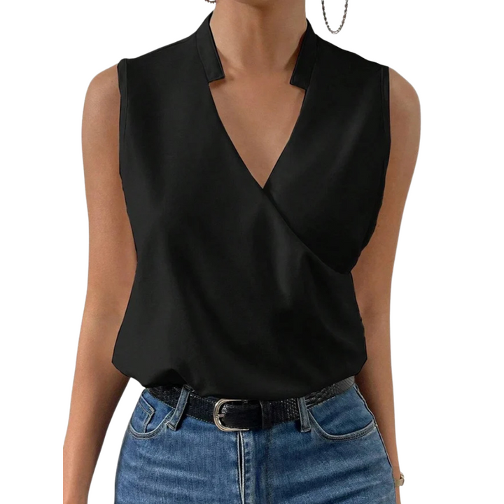 Noelle V-Neck Elegant Crossover Sleeveless Blouse
