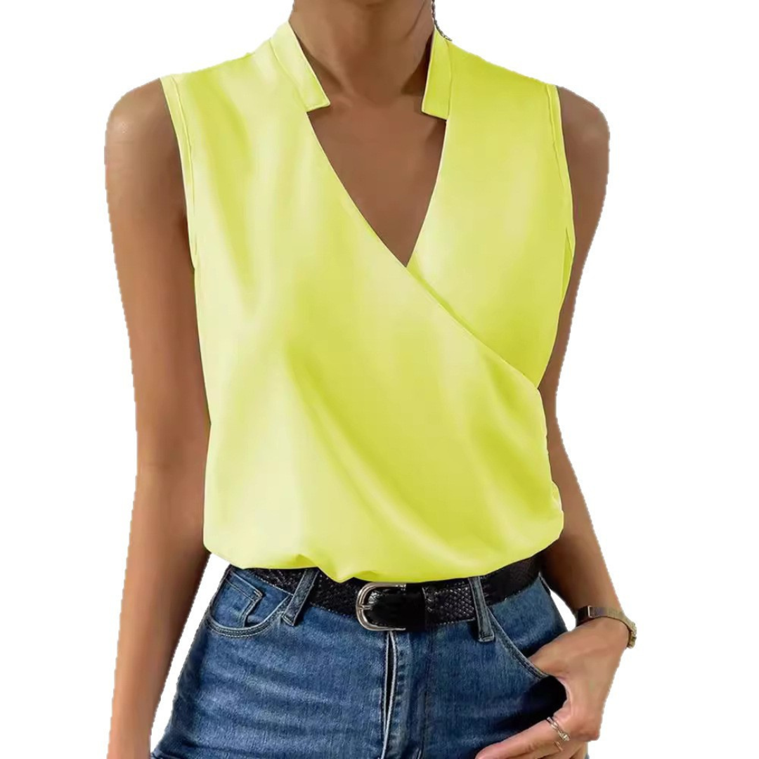 Noelle V-Neck Elegant Crossover Sleeveless Blouse