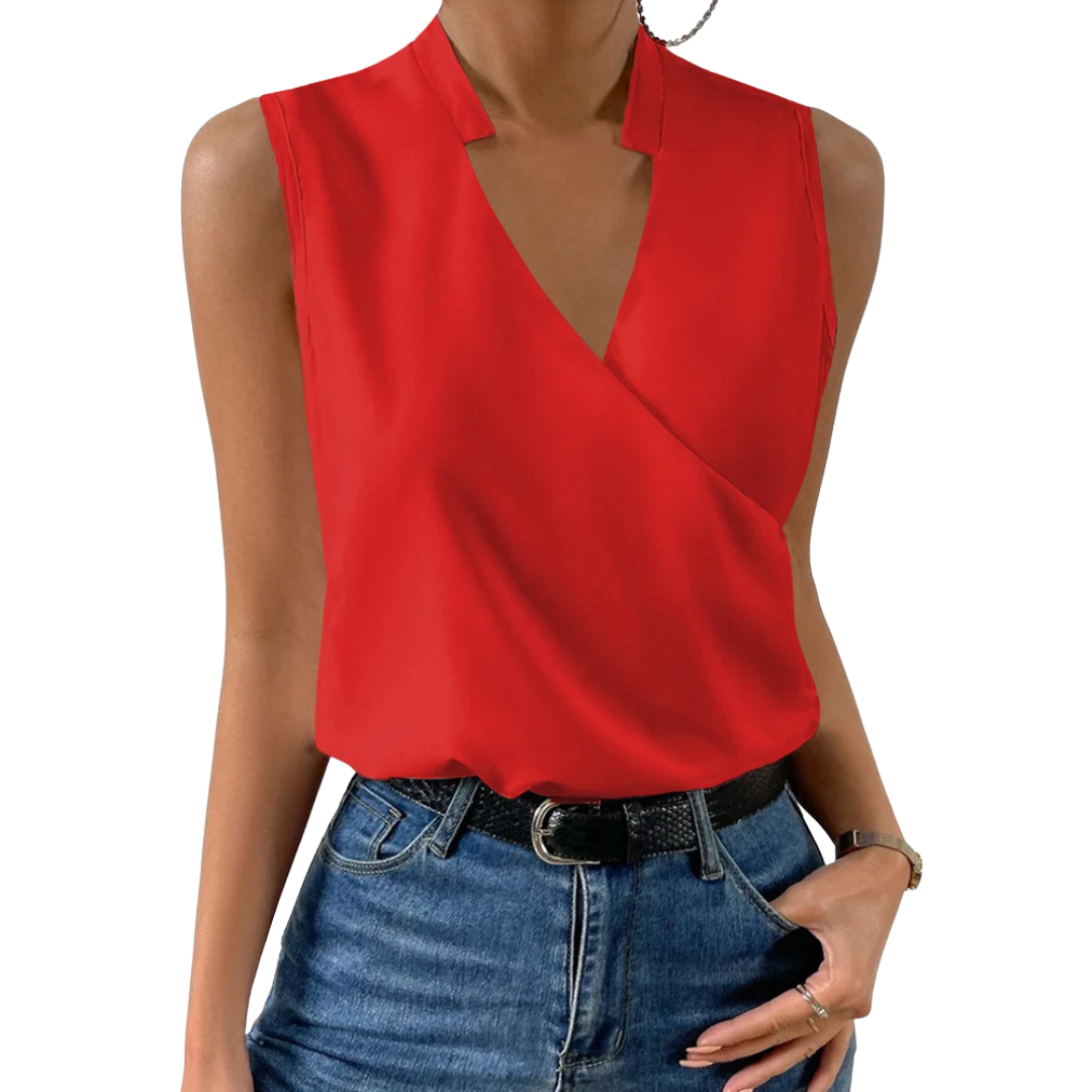 Noelle V-Neck Elegant Crossover Sleeveless Blouse