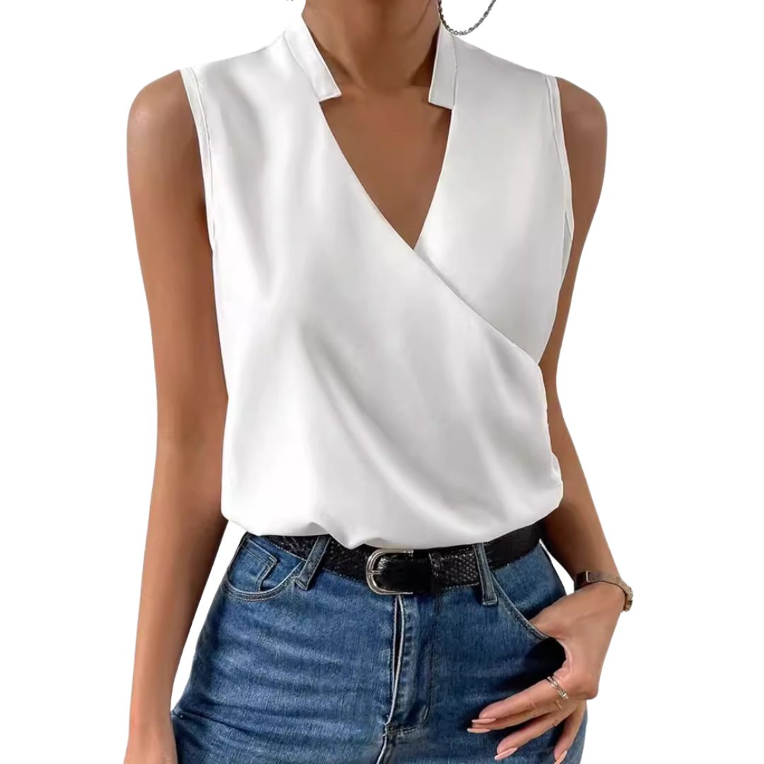 Noelle V-Neck Elegant Crossover Sleeveless Blouse