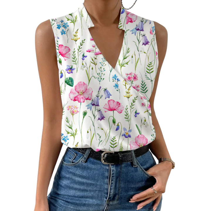 Noelle V-Neck Elegant Crossover Sleeveless Blouse