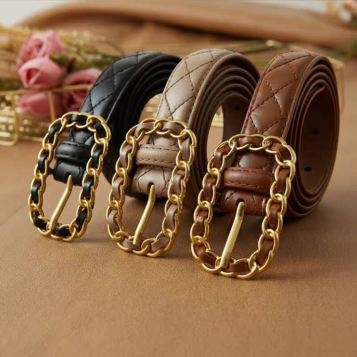 Couture Leather Gold Chain Buckle Belt - 5 Classic Colors