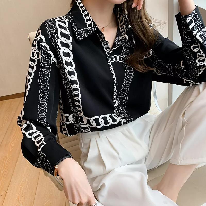 Black & White Vintage Chain Silk Blouse