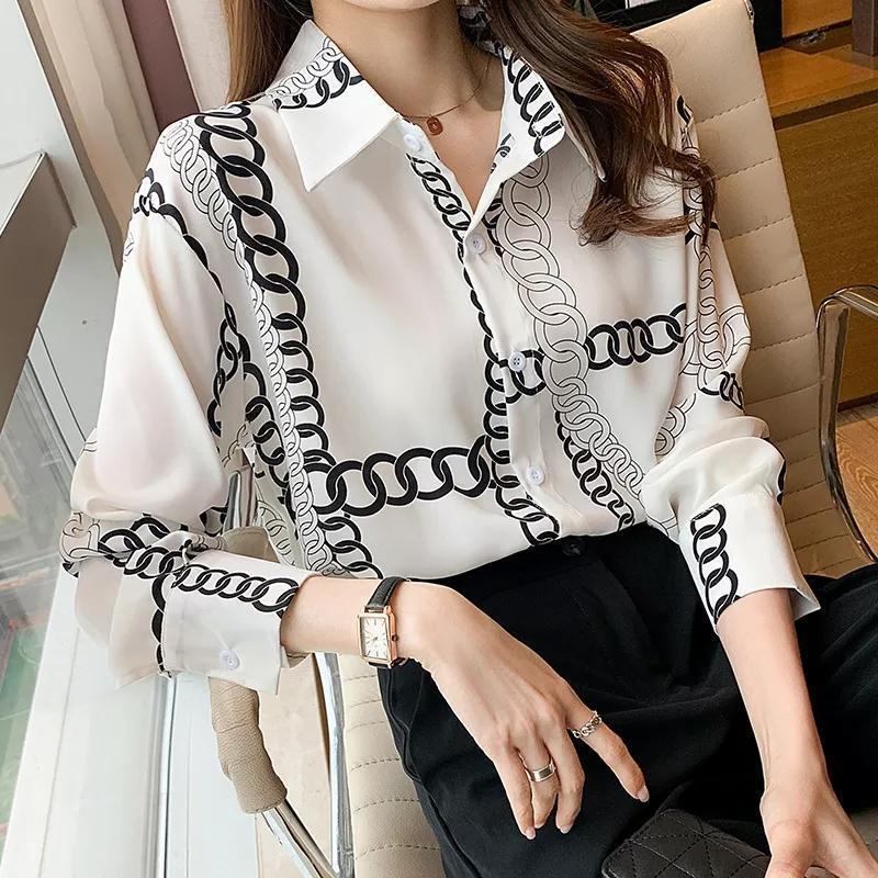 Black & White Vintage Chain Silk Blouse