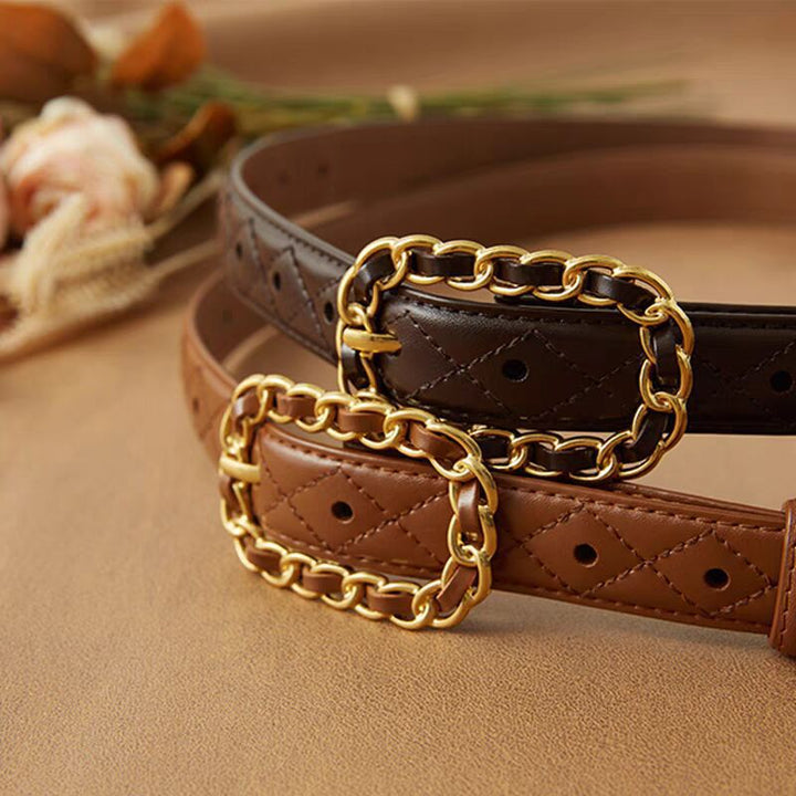 Couture Leather Gold Chain Buckle Belt - 5 Classic Colors