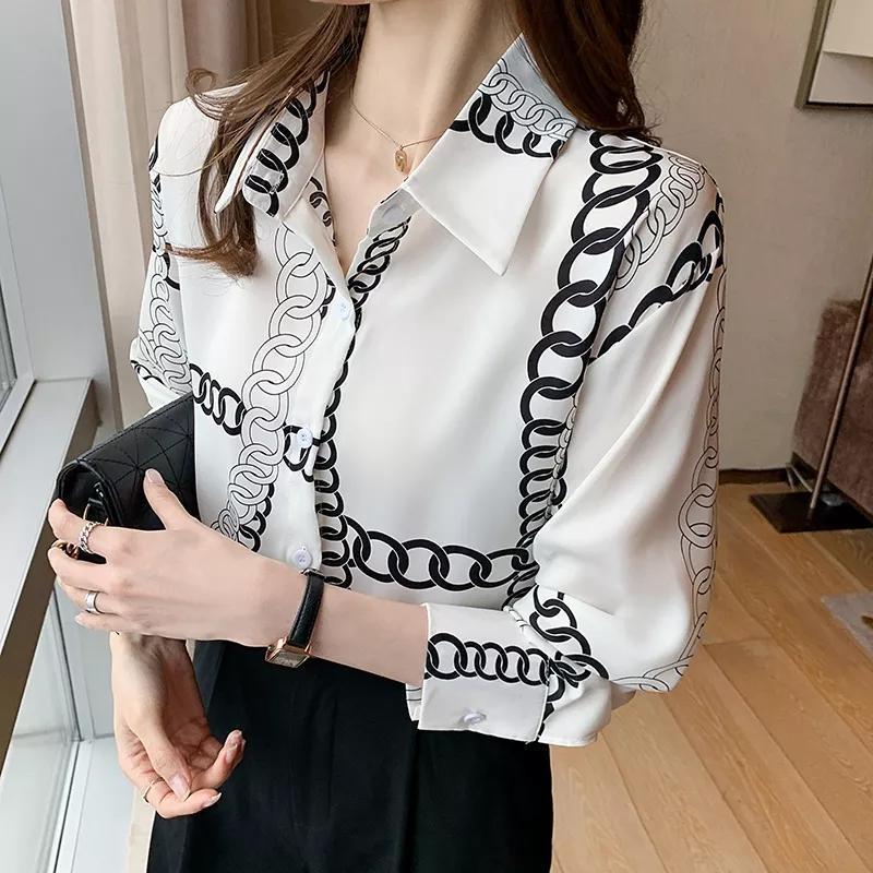 Black & White Vintage Chain Silk Blouse