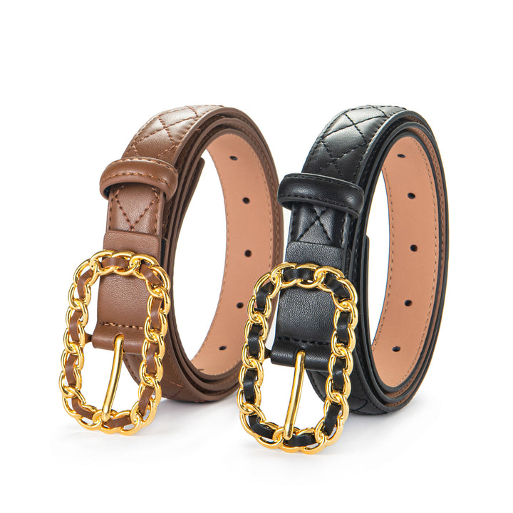 Couture Leather Gold Chain Buckle Belt - 5 Classic Colors