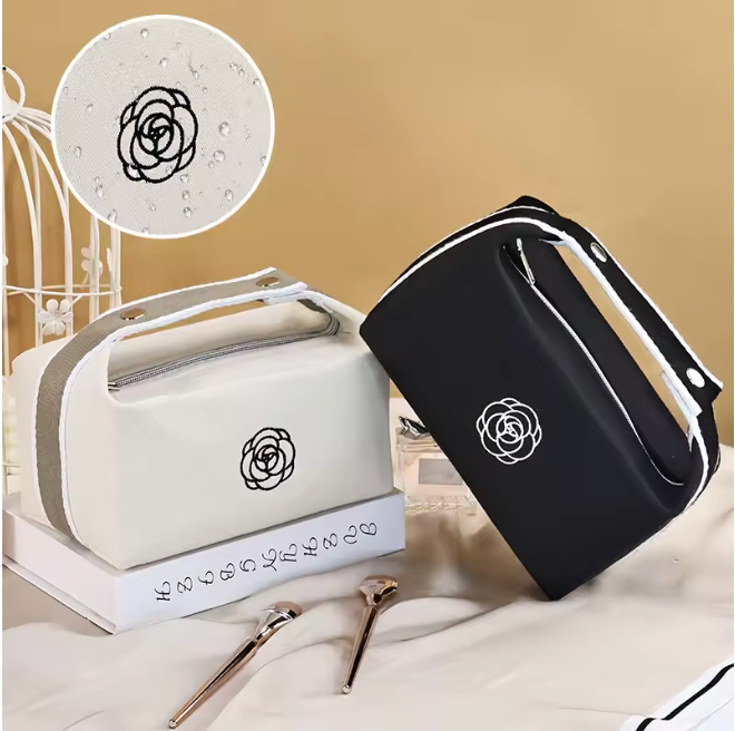 Chic & Luxurious Camellia Embroidered Vanity Case & Clutch