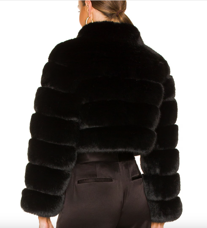 Black Faux Fox Fur Bomber Jacket