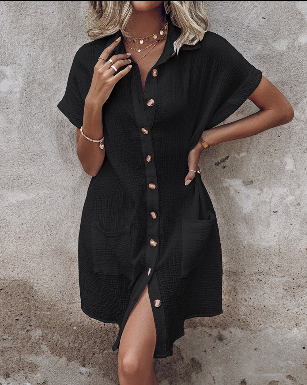 Monaco Women's Button Down Polo Style Shirt Dress With Pockets