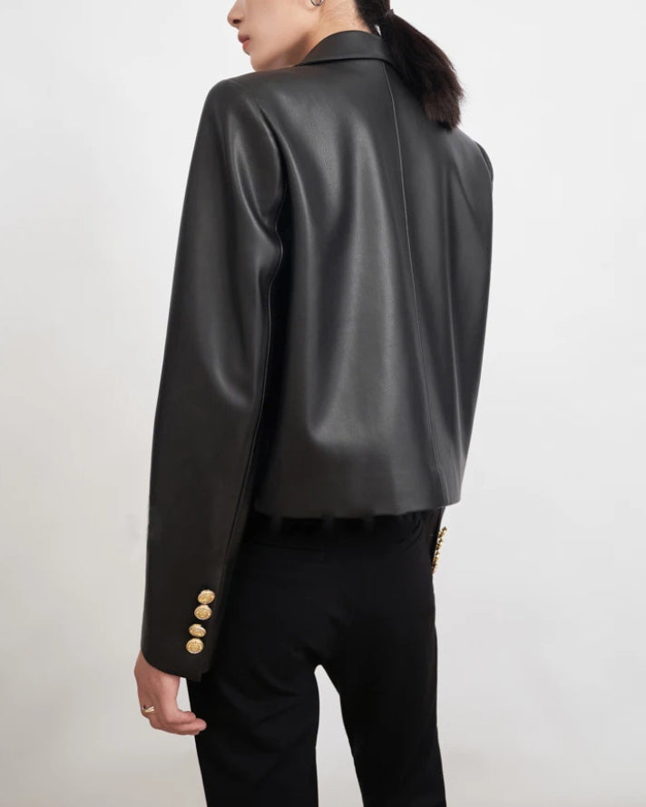 Black Leather Gold Button Jacket