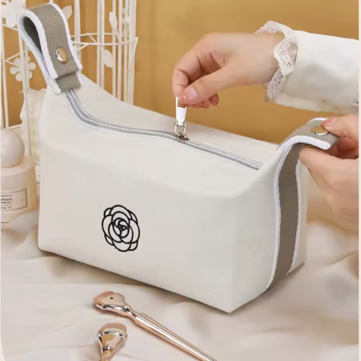 Chic & Luxurious Camellia Embroidered Vanity Case & Clutch