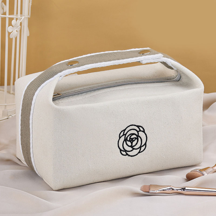 Chic & Luxurious Camellia Embroidered Vanity Case & Clutch