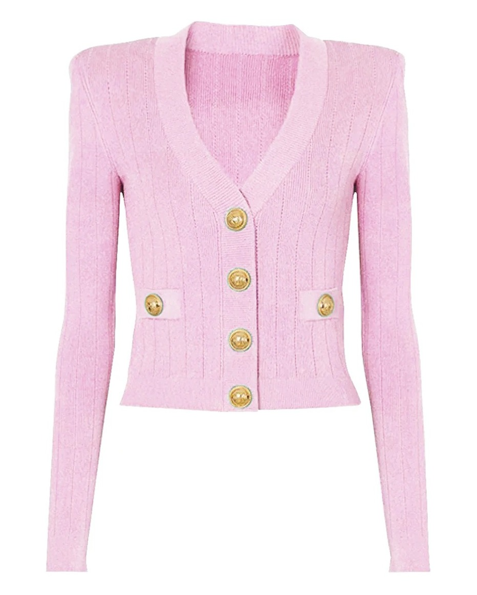 Ribbed Gold Button V-Neck Cardigan (More Colors Available Ribbed Gold Button V-Neck Cardigan (More Colors Available