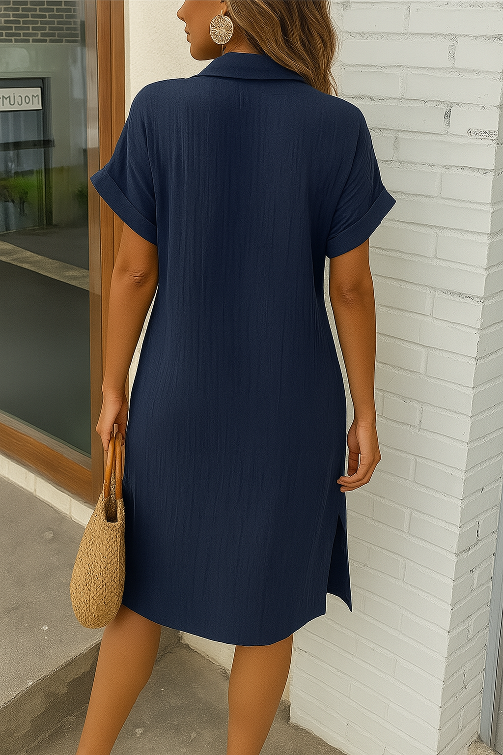 Monaco Women's Button Down Polo Style Shirt Dress With Pockets