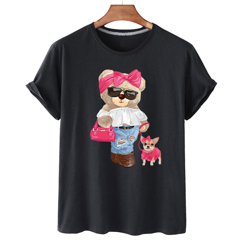 "Stylish Bear & Her Pooch" Short Sleeved Graphic Tee