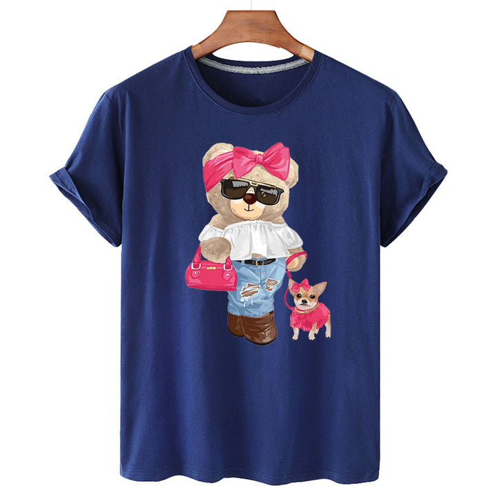 "Stylish Bear & Her Pooch" Short Sleeved Graphic Tee