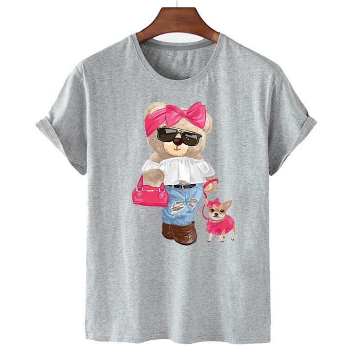 "Stylish Bear & Her Pooch" Short Sleeved Graphic Tee