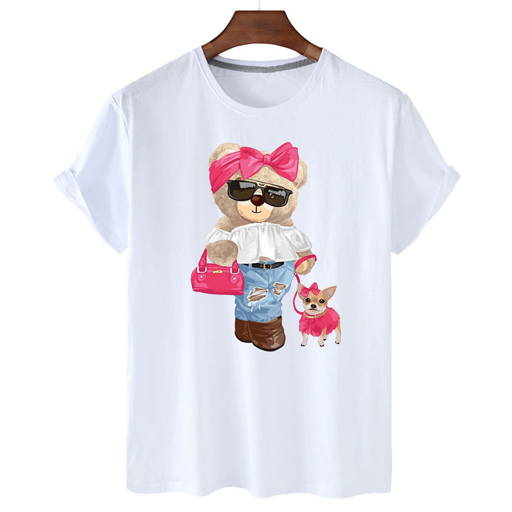 "Stylish Bear & Her Pooch" Short Sleeved Graphic Tee