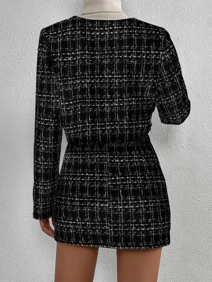 Tweed Silver Button Matching Jacket & Skirt Set