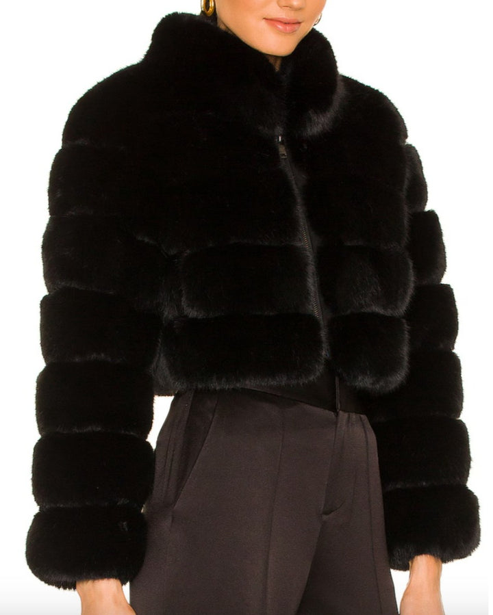 Black Faux Fox Fur Bomber Jacket