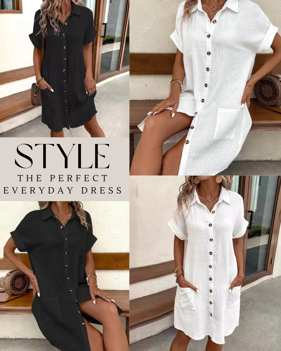 Monaco Women's Button Down Polo Style Shirt Dress With Pockets