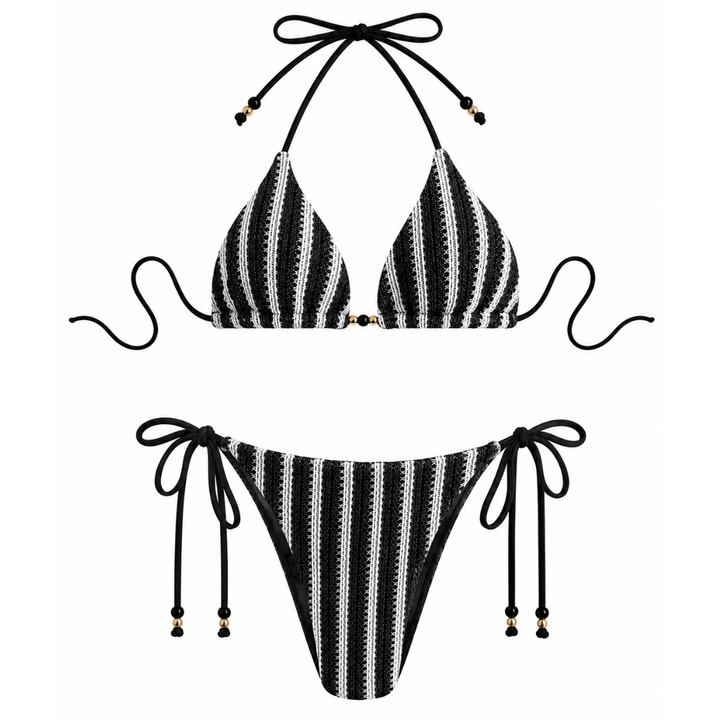 Positano Black Knit Striped Resort Bikini
