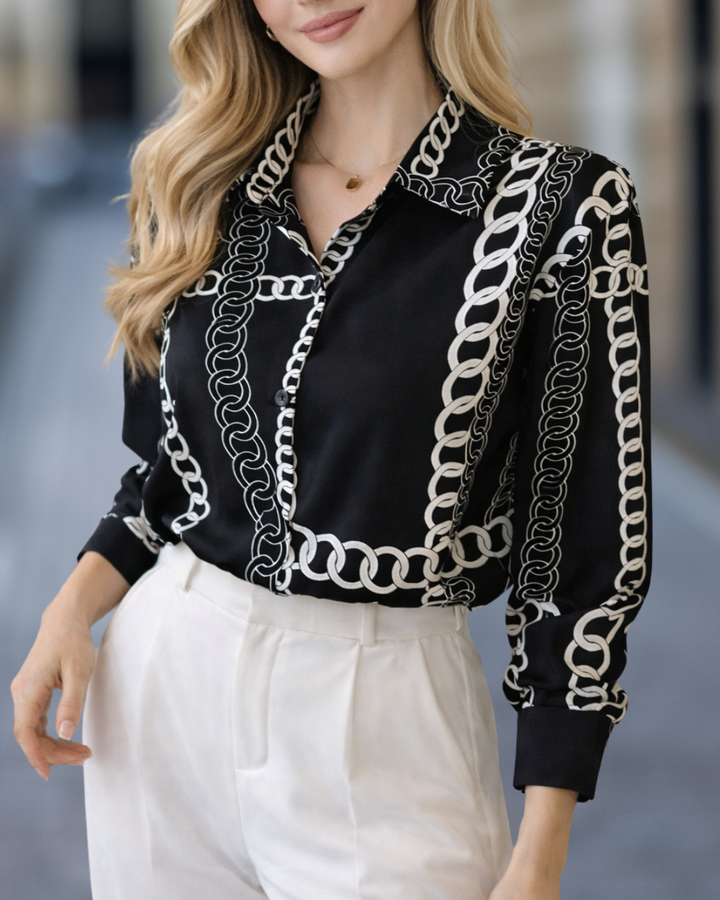 Black & White Vintage Chain Silk Blouse