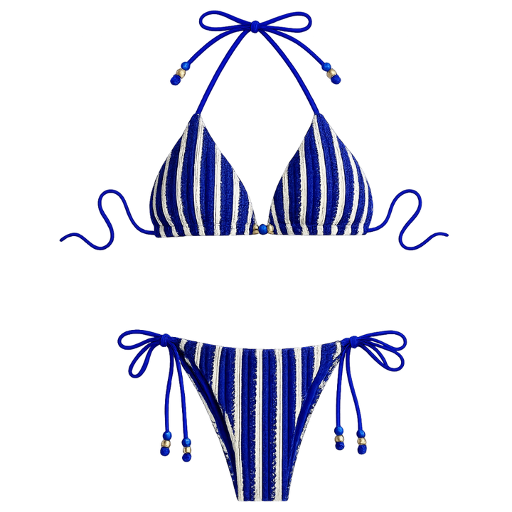 Positano Blue Knit Striped Resort Bikini