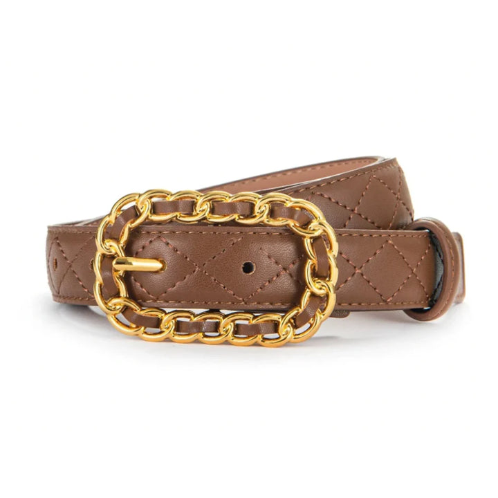 Couture Leather Gold Chain Buckle Belt - 5 Classic Colors