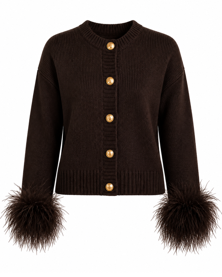 Feather Cuff Knit Gold Button Cardigan