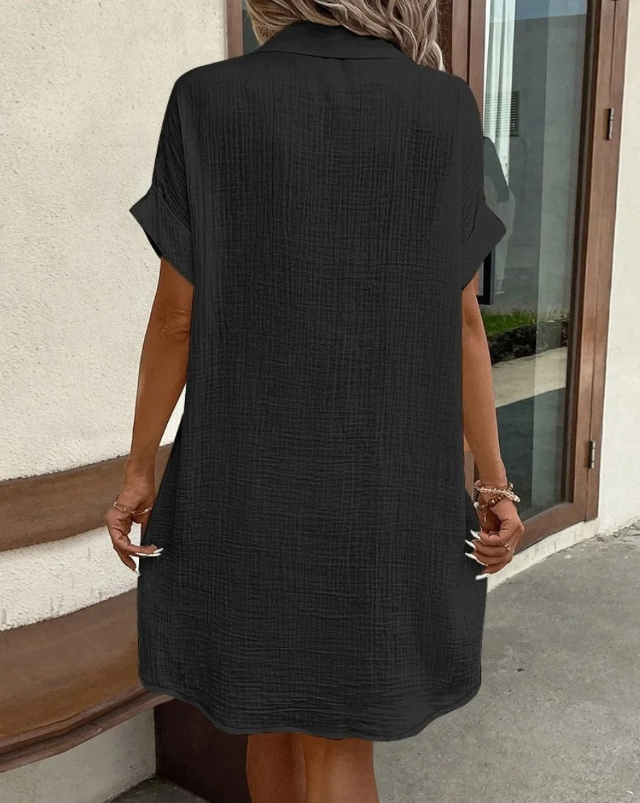 Monaco Women's Button Down Polo Style Shirt Dress With Pockets