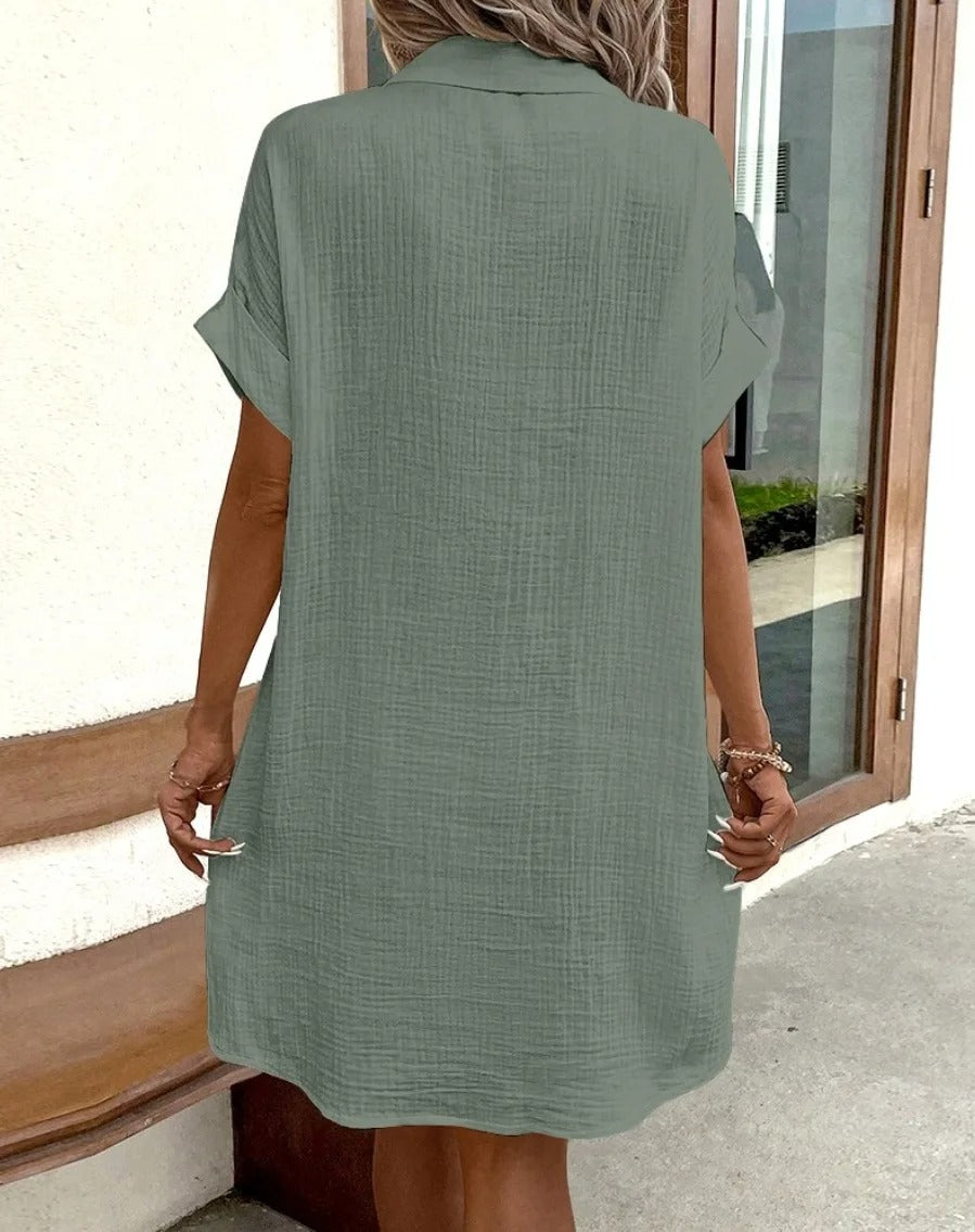 Monaco Women's Button Down Polo Style Shirt Dress With Pockets