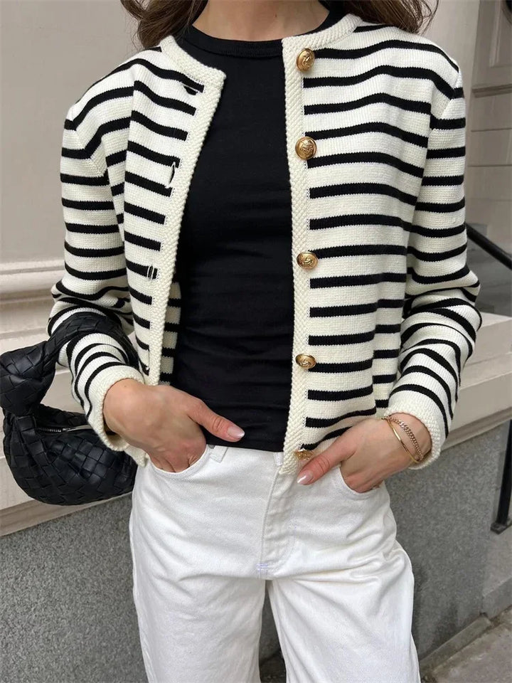 Mykonos Striped Gold Button Cardigan & Shorts Matching Set