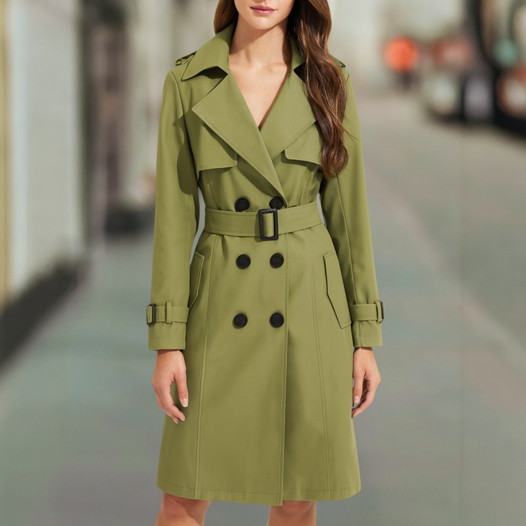 Classic Women's Trench Coat With Detachable Belt & Pockets