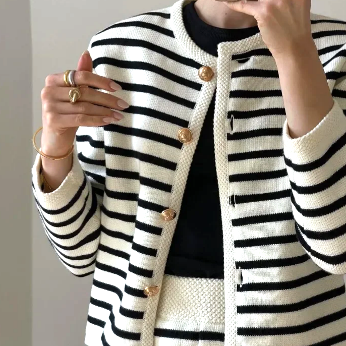 Mykonos Striped Gold Button Cardigan & Shorts Matching Set