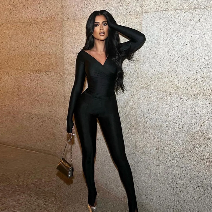 Black Off The Shoulder Ruched Two Piece Top & Pants Set