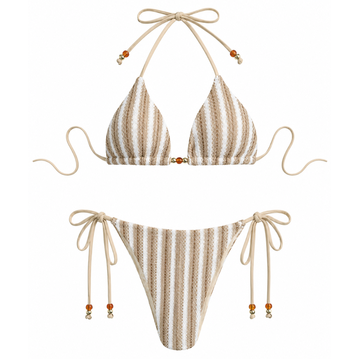 Positano Khaki Knit Striped Resort Bikini