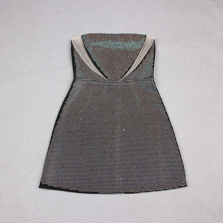 Black Crystal Embellished Strapless Mini Dress