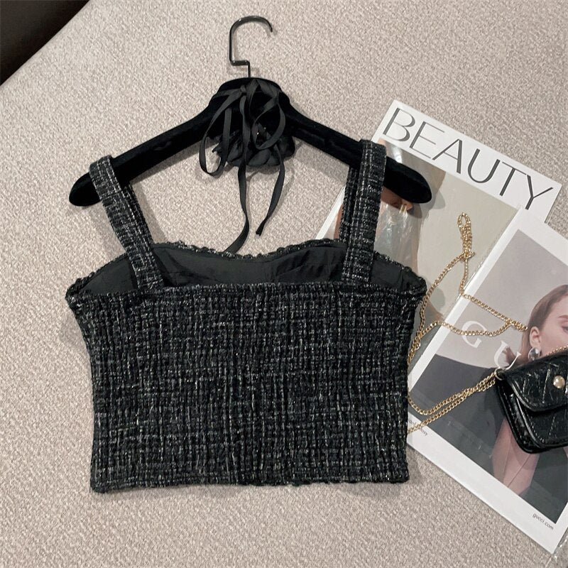 Black Tweed Cropped Top & Matching Skirt Set