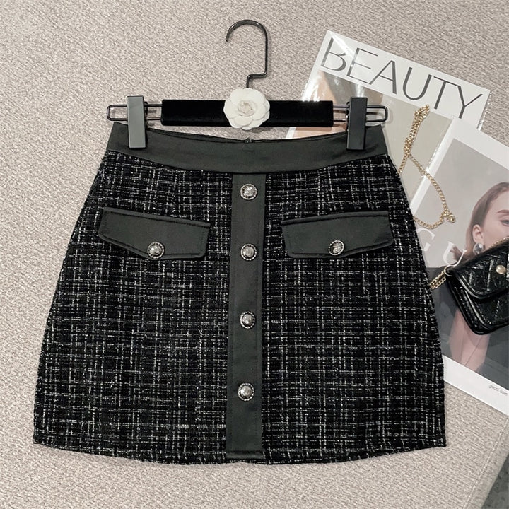 Black Tweed Cropped Top & Matching Skirt Set