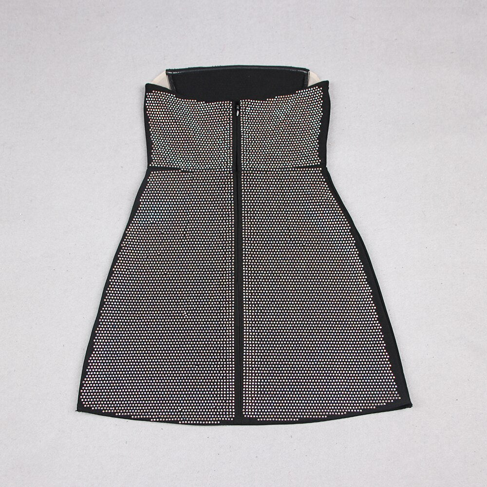 Black Crystal Embellished Strapless Mini Dress