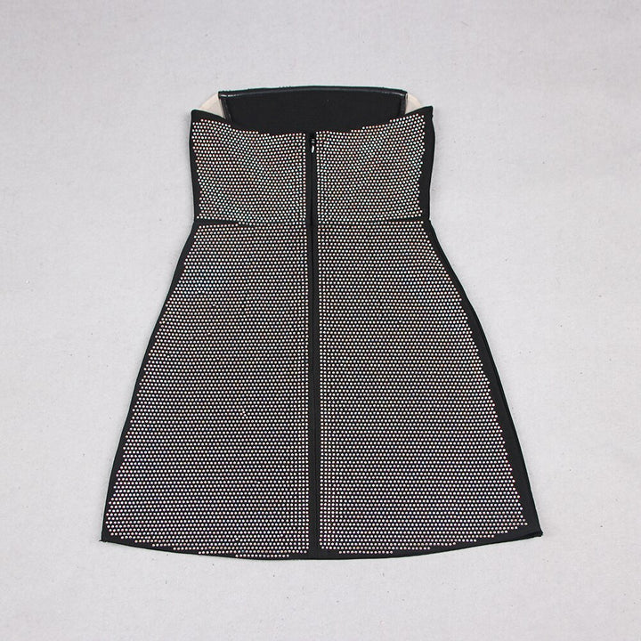 Black Crystal Embellished Strapless Mini Dress