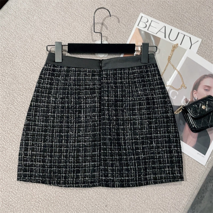 Black Tweed Cropped Top & Matching Skirt Set