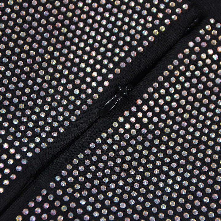 Black Crystal Embellished Strapless Mini Dress