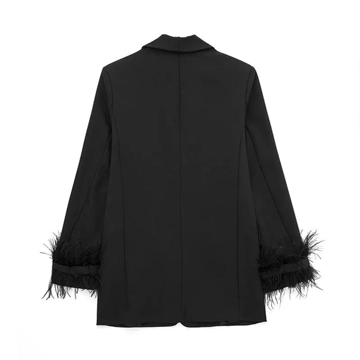 Black Classic Feather Cuff Women's Blazer