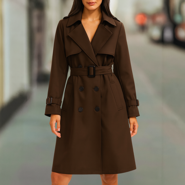 Classic Women's Trench Coat With Detachable Belt & Pockets