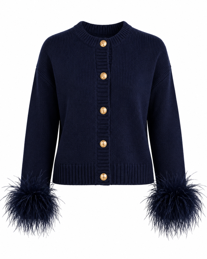 Feather Cuff Knit Gold Button Cardigan